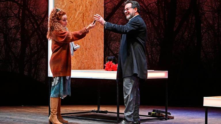 Sílvia Marsó y Abel Folk, en la obra ‘Claveles’ del martes en el Teatre Fortuny. foto: Alfredo gonzález