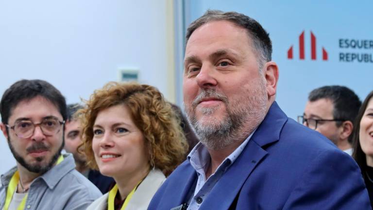 Oriol Junqueras, Elisenda Alamany i Oriol López, al consell nacional d’ERC aquest dissabte. Foto: ACN