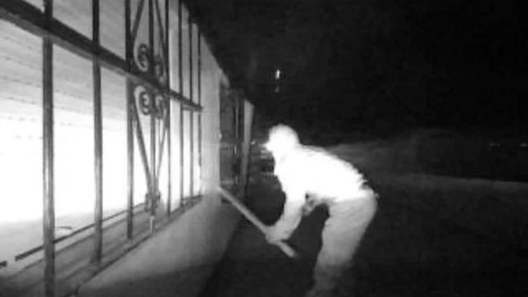 El ladrón, captado por una cámara de seguridad intentando forzar una de las viviendas. Foto: dt