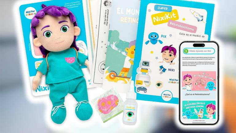 El kit de ‘Nixi y el retinoblastoma’ con sus complementos. foto: cedida